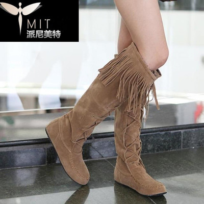 特價新款韓版過膝流蘇靴長靴平跟筒靴子女長筒靴子做大碼 派尼美特流蘇靴型號【價格 圖片 品牌 報價】-蘇寧易購派尼美特服飾鞋帽專營店