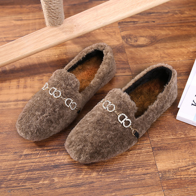 2017秋冬新款毛毛鞋子休閑鞋舒適平底加絨棉瓢鞋 淺棕色 36 艾尚戀族圓頭單鞋型號【價格 圖片 品牌 報價】-蘇寧易購聯(lián)創(chuàng)服飾鞋帽專營店